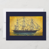 航海の結婚式 ネイビー ゴールド 船の冒険が始まる 招待状 (裏面)