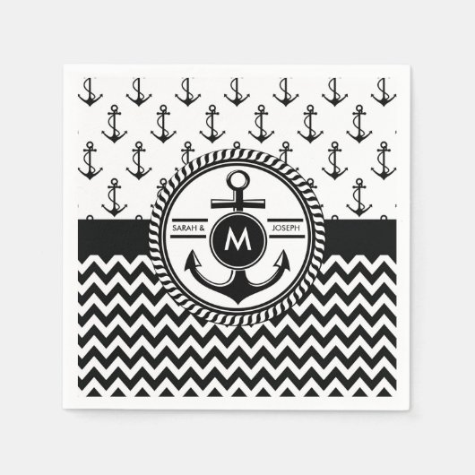 航海の結婚新郎新婦モノグラム スタンダードカクテルナプキン (正面)