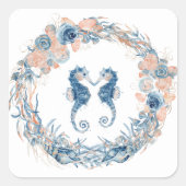 航海の結婚水色シーホース スクエアシール (正面)