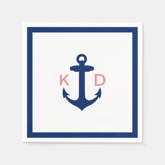 航海の縁どいかりシンプル結婚イニシャル スタンダードカクテルナプキン (正面)