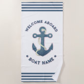 航海の船カスタム名の歓迎いかり ビーチタオル (正面)