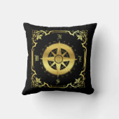 航海の船コンパスシルエット/金ゴールド/ブラック クッション (裏面)