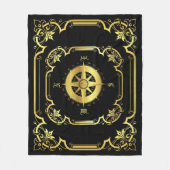 航海の船コンパス金箔ブラック/金ゴールド/ブラック フリースブランケット (正面)