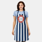 航海の船ストライプの名（青） エプロン (着用した状態)