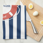 航海の船ストライプの名（青） キッチンタオル (四つ折り)