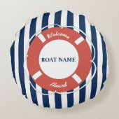 航海の船ストライプの名(青) ラウンドクッション (裏面)