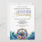 航海の船輪 75周年結婚記念日 招待状 (正面)