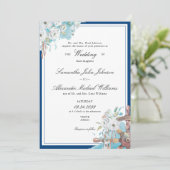 航海の花を飾ったネイビーとホワイトのフォーマルウェディング 招待状 (スタンド正面)