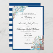 航海の花を飾ったネイビーとホワイトのフォーマルウェディング 招待状 (正面/裏面)