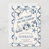 航海の花模様と海アイコンのバチェロレッテ 招待状 (正面)