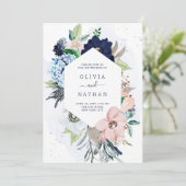 航海の花 ネイビーブルーとブッシュピンクのウェディング 招待状 (スタンド正面)