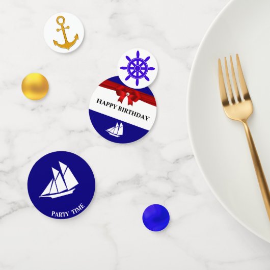 航海の誕生日オンブルーゴールデン&ホワイト コンフェッティ (グループ)