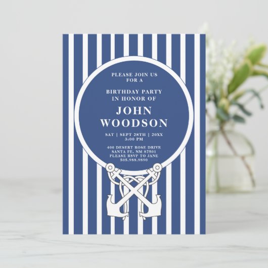 航海の誕生日ブルーストライプいかり 招待状 (スタンド正面)