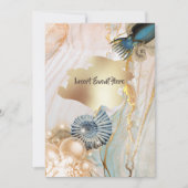 航海の貝殻大理石金ゴールド水色 招待状 (正面)