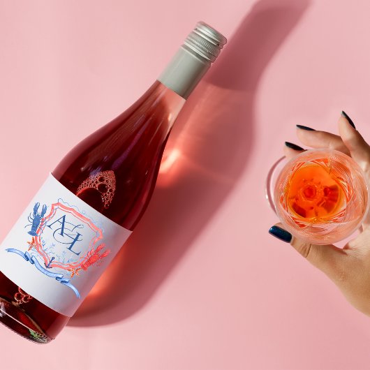 航海の赤い青いカニの紋章モノグラム ワインラベル