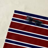 航海の赤白青ストライプのモノグラム名風呂 ビーチタオル (インサイチュ)