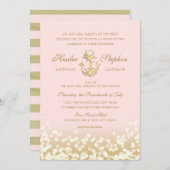 航海の赤面と金ゴールドスパークル結婚ズ 招待状 (正面/裏面)