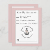 航海の赤面ピンクフローラ結婚いかり 出欠カード (正面/裏面)