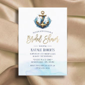 航海の金ゴールドいかりサマー結婚ズブライダルシャワー 招待状