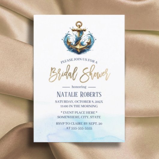 航海の金ゴールドいかりサマー結婚ズブライダルシャワー 招待状