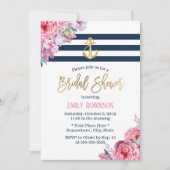 航海の金ゴールドいかりヴィンテージフローラブライダルシャワー 招待状 (正面)