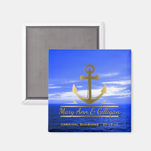 航海の金ゴールドいかり海クルーズ結婚式の引き出物 マグネット (正面/裏面)