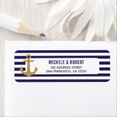 航海の金ゴールドストライプのいかりブルーホワイトリターン ラベル (インサイチュ)