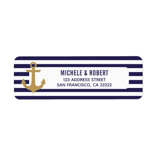 航海の金ゴールドストライプのいかりブルーホワイトリターン ラベル (正面)