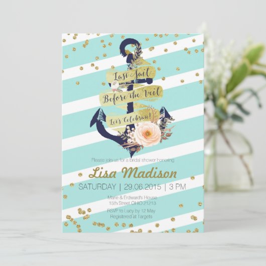 航海の金ゴールドストライプののシャワー招待 招待状 (スタンド正面)