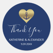 航海の金ゴールドハートネイビー結婚ブルーのシール ラウンドシール (正面)