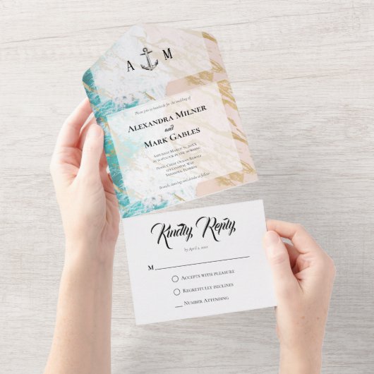 航海の金ゴールドビーチすべて一つの招待状 オールインワン招待状 (貼ってはがせる)