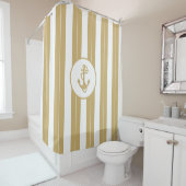 航海の金ゴールド白の垂直ストライプいかり シャワーカーテン (インサイチュ)