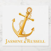 航海の金ゴールド結婚いかり婚約ビーチ スパークリングワインラベル (シングルラベル)