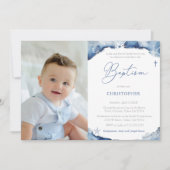 航海の青と白の洗礼式写真 招待状 (正面)