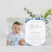 航海の青と白の洗礼式写真 招待状 (スタンド正面)