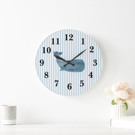 航海の青ホエーストライプル大名門私立校風の時計 ラージ壁時計 (ホーム)