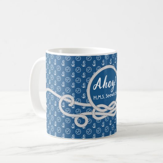 「航海の青」キャプテンパーソナライズされたのコーヒーマグ コーヒーマグカップ (正面左)