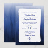 航海の青 白い水彩グラデーションの結婚式 招待状 (正面/裏面)