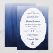 航海の青 白 オーバル 水彩 結婚式 招待状 (正面/裏面)