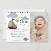 航海の魚釣りパーティー1歳 招待状 (正面)