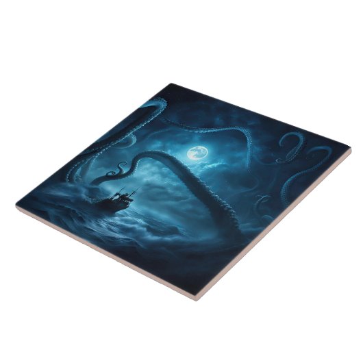 航海の魚釣りボートジャイアントタコアート タイル (側面)