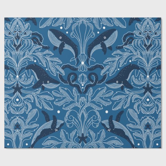 航海の鯨とビンタグを使ったダマスクの食モダン感 ラッピングペーパー (フラット)