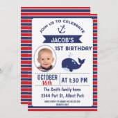 航海の鯨 1歳の誕生日パーティー招待状 招待状 (正面/裏面)