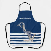航海の,いかりドルフィンNavy ストライプの Blue エプロン (正面)
