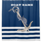 航海の,いかりドルフィンNavy ストライプの Blue シャワーカーテン (正面)