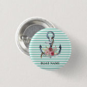 航海の,いかり花ミントグリーンストライプ 缶バッジ (正面&裏面)