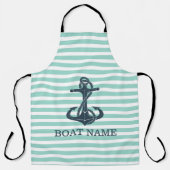 航海の,いかり，ミントグリーンストライプ エプロン (正面)