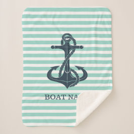 航海の,いかり，ミントグリーンストライプ シェルパブランケット