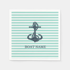 航海の,いかり，ミントグリーンストライプ スタンダードカクテルナプキン