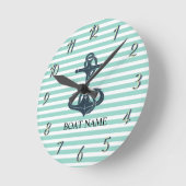 航海の,いかり,ミントグリーンストライプ ラウンド壁時計 (傾斜)